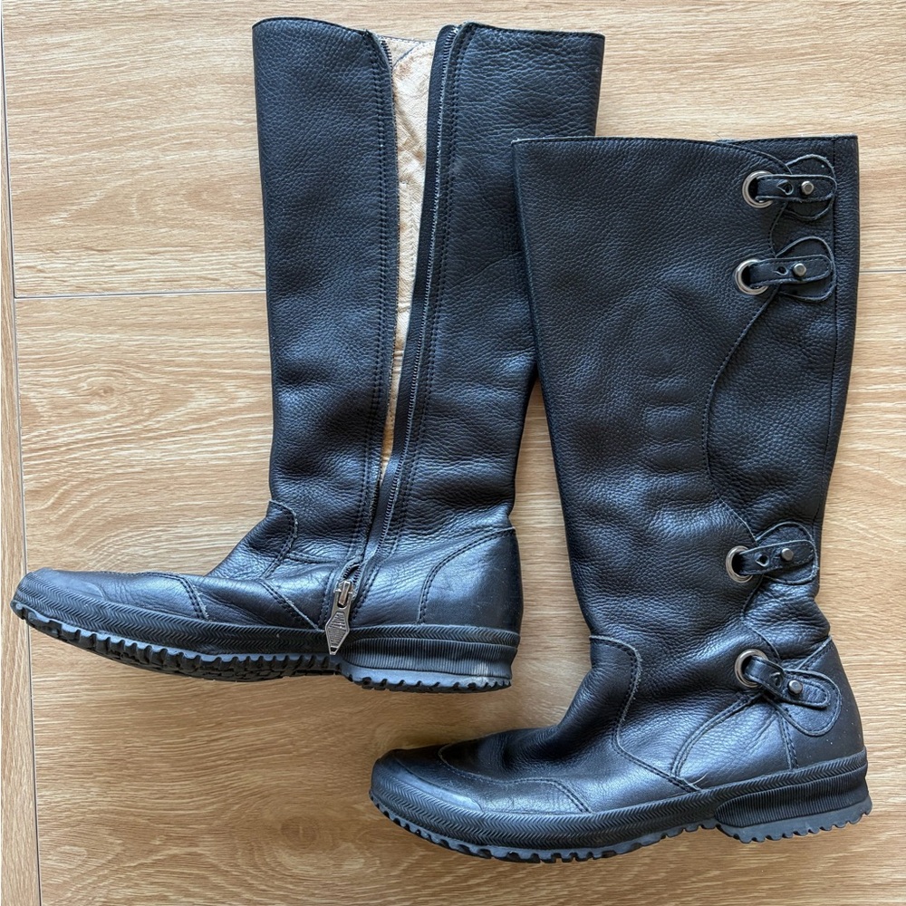 PLDM by Palladium Black Leather Knee High Boots Grommet Detail EU 40 US 9